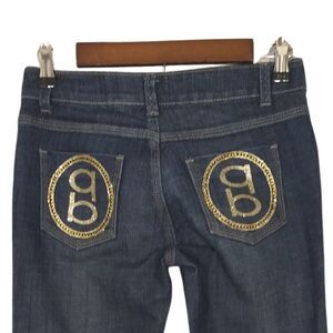 Bebe Bling Pocket Dark Wash Kayla Low Rise Straight Leg Jeans Y2K Sz 26